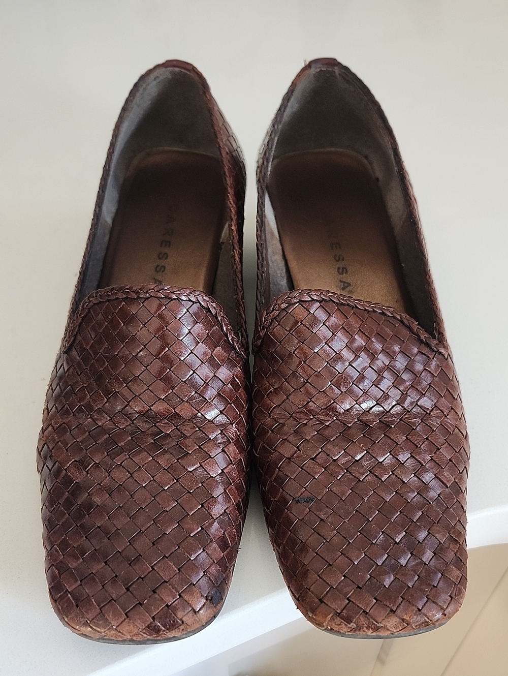 Woven Brown Leather Slip-On Flats